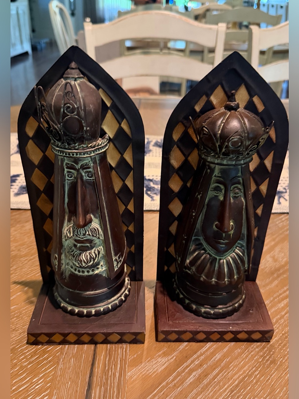 Dark Brown Decorative Chess King Bookends - Rustic Pair